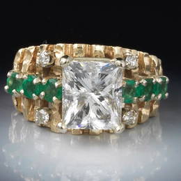 Ladies' 3.50 ct Princess Cut Diamond and Emerald Ring