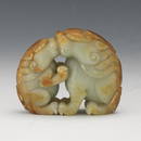 Chinese Carved Jade Foo Dogs Facing Each Other