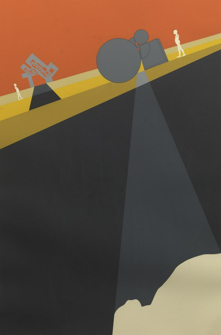 Ernest Trova (American, 1927 - 2009): 41 1/4" x 29 1/4" sight "Series 75", 1975. Screenprint on paper, signed , dated, and numbered 64/150 in pencil in lower margin, in metal frame, 43" x 30 7/8" overall.