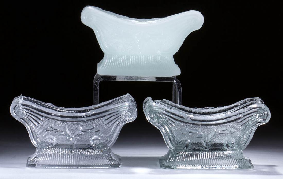 SN STAG'S HORN PRESSED OPEN SALTS, LOT OF THREE (1 of 4)