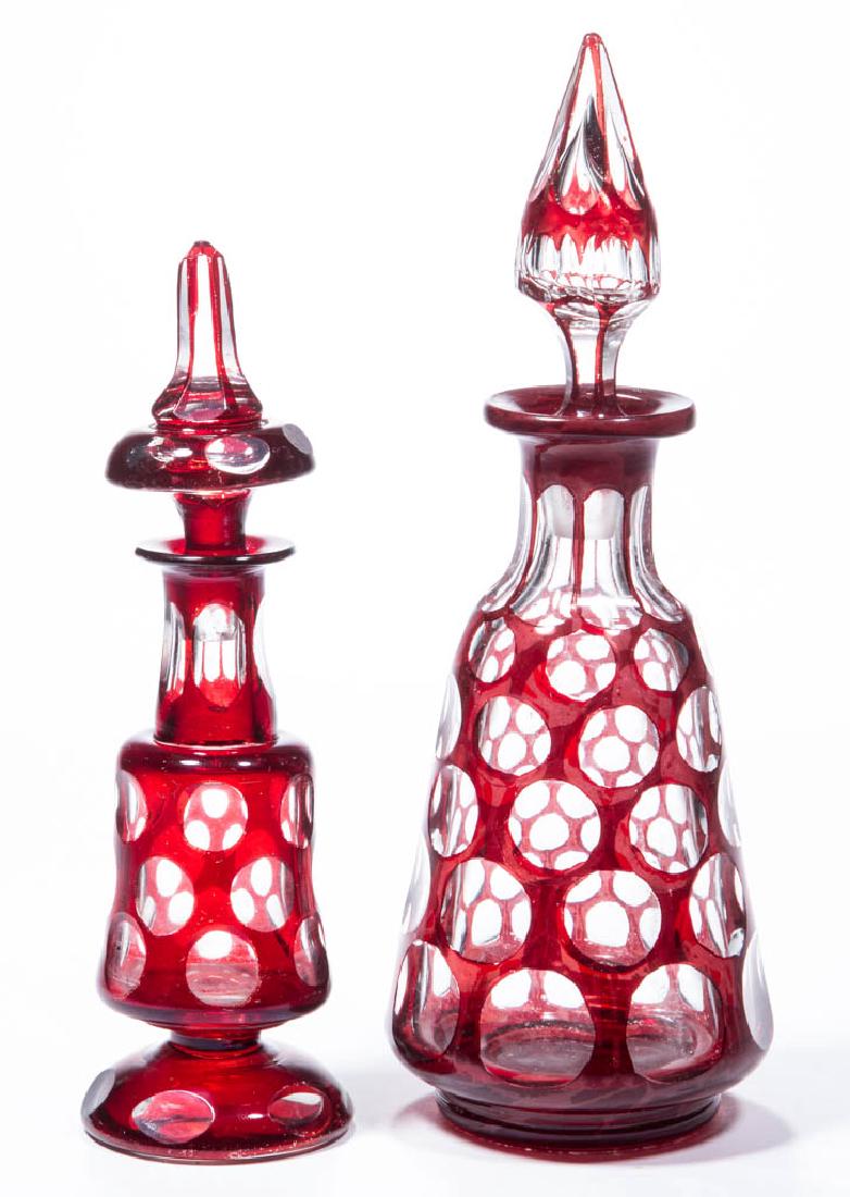 RUBY-STAINED AND CUT PUNTY COLOGNE BOTTLES, LOT OF TWO (1 of 1)