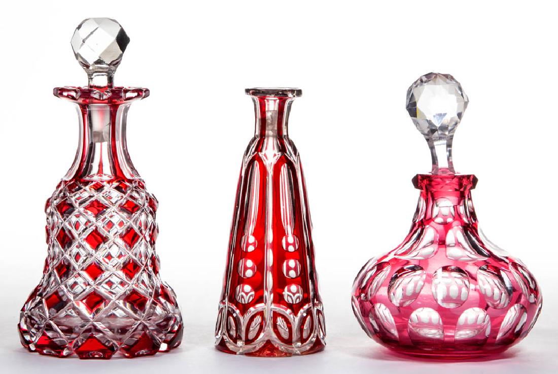 ASSORTED CUT OVERLAY COLOGNE BOTTLES, LOT OF THREE (1 of 1)