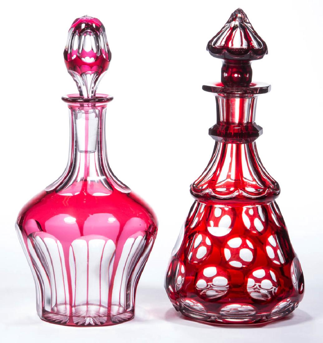 ASSORTED CUT OVERLAY DECANTERS, LOT OF TWO (1 of 1)