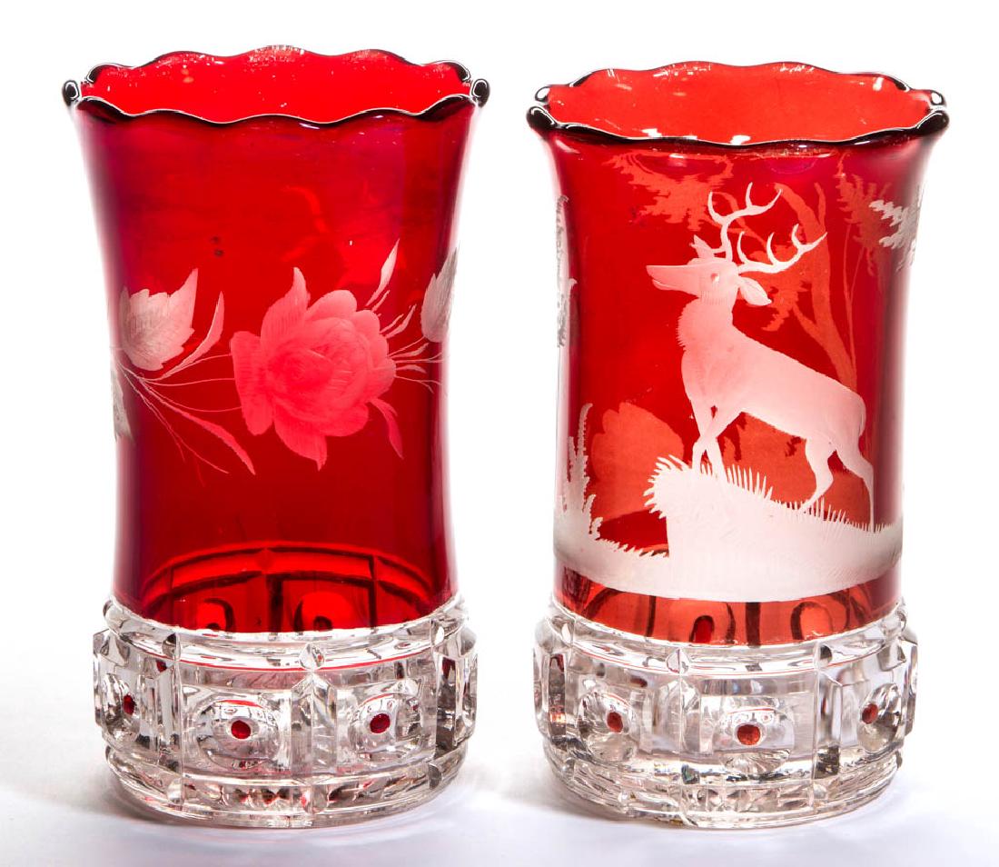 BEADED THUMBPRINT BAND - RUBY-STAINED CELERY VASES, LOT (1 of 1)