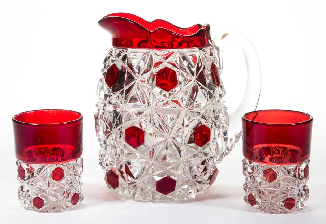 BIG BUTTON - RUBY-STAINED THREE-PIECE WATER SET (1 of 1)