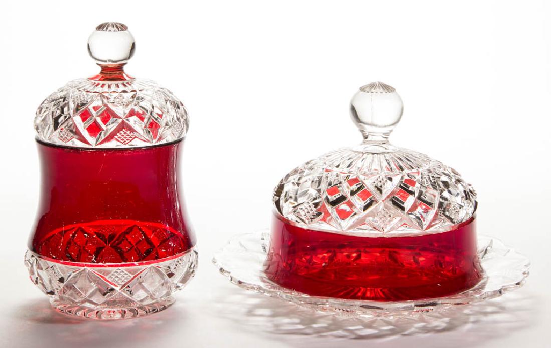 BLOCK BAND - RUBY-STAINED TABLE ARTICLES, LOT OF TWO (1 of 1)