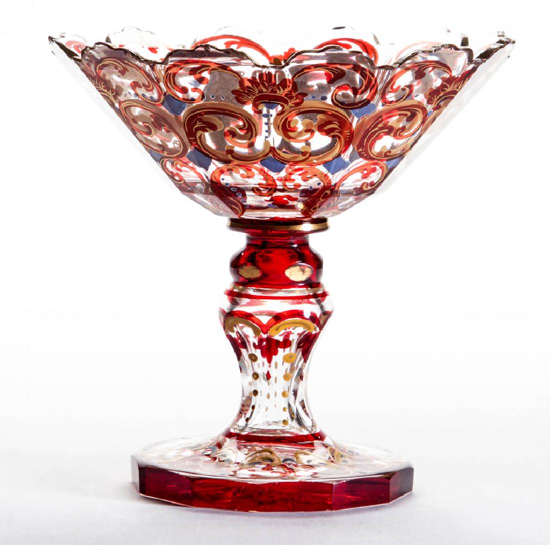 BOHEMIAN ENAMEL DECORATED - RUBY-STAINED OPEN COMPOTE (1 of 1)