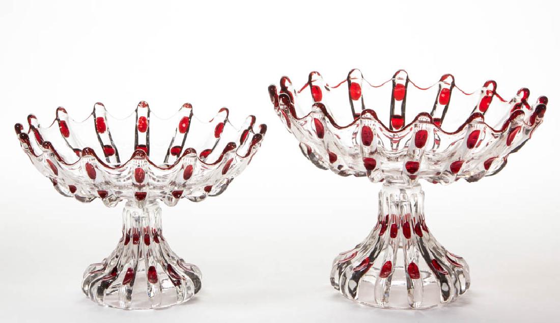 BROKEN COLUMN - RUBY-STAINED OPEN COMPOTES, LOT OF TWO (1 of 1)