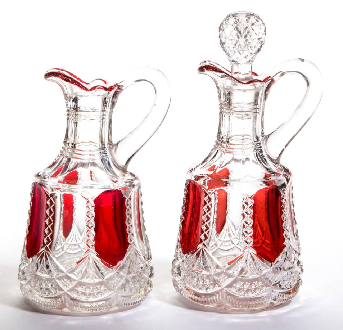 CRESCENT - AMBER-STAINED CRUETS, LOT OF TWO (1 of 1)