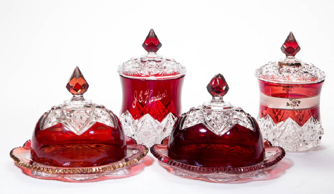 DIAMOND WITH PEG - RUBY-STAINED TABLE ARTICLES, LOT OF (1 of 1)