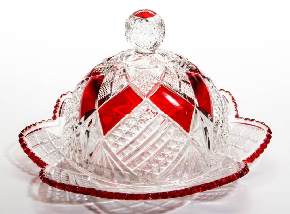 EUREKA - RUBY-STAINED BUTTER DISH (1 of 1)