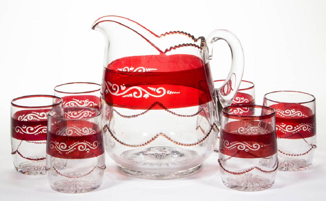 HEISEY NO. 1295 / BEAD SWAG - RUBY-STAINED SEVEN-PIECE (1 of 1)