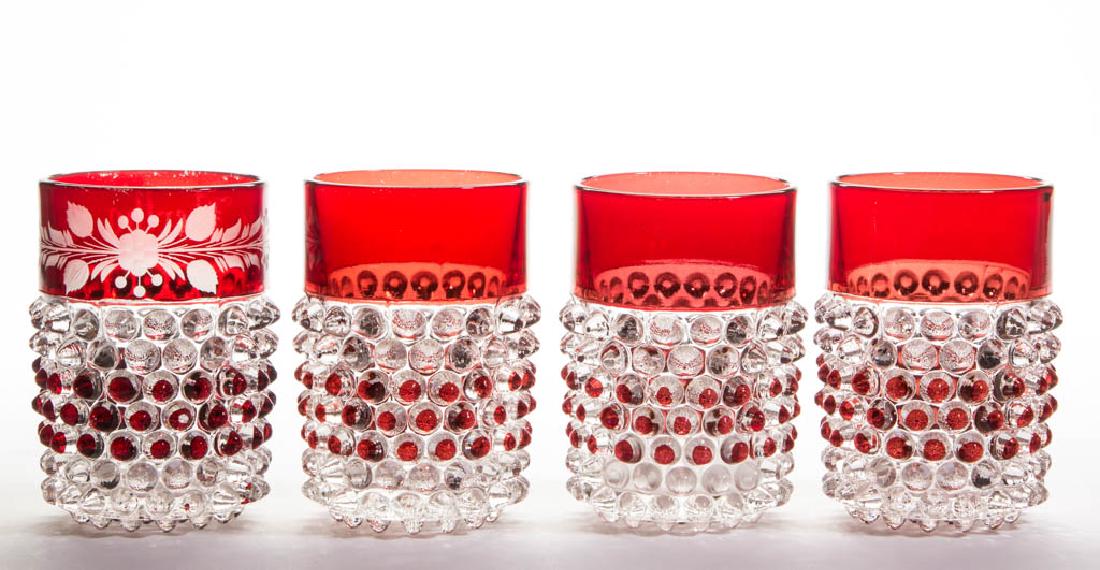 HOBNAIL WITH THUMBPRINT BASE - RUBY-STAINED TUMBLERS, (1 of 1)