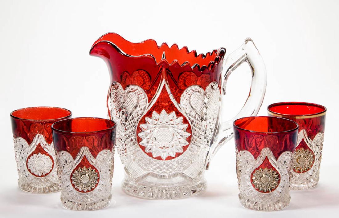HORSESHOE MEDALLION - RUBY-STAINED FIVE-PIECE WATER SET (1 of 1)