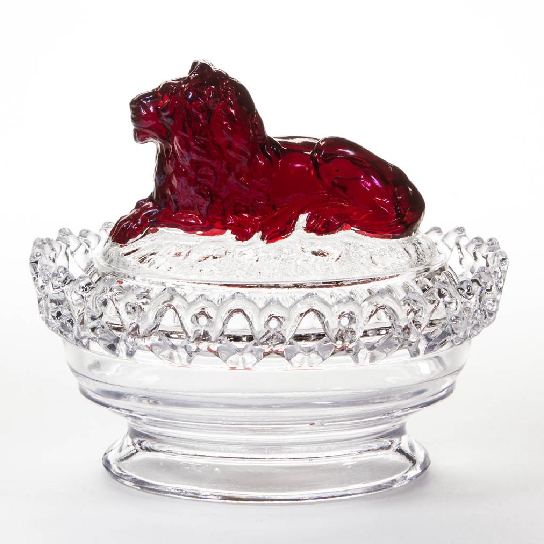 IMPERIAL FIGURAL LION - RUBY-STAINED COVERED DISH (1 of 1)