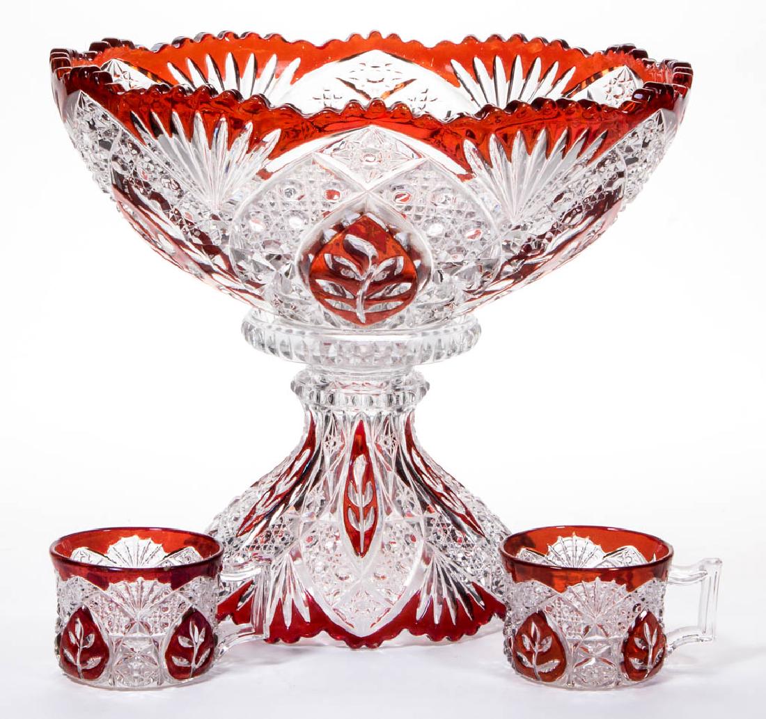 LEAF-IN-OVAL - RUBY-STAINED THREE-PIECE PUNCH SET (1 of 1)