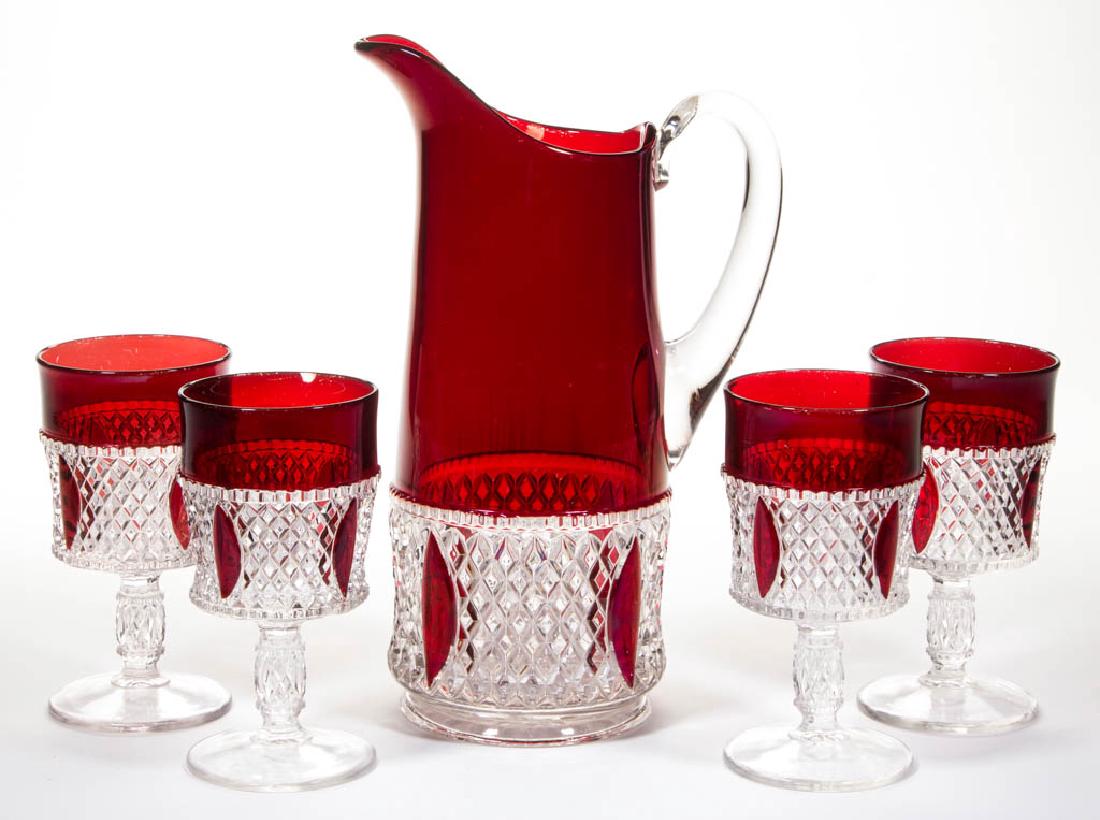 MCKEE'S GERMANIC (OMN) - RUBY-STAINED FIVE-PIECE WATER (1 of 1)