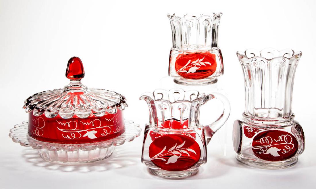 NAIL - RUBY-STAINED TABLE ARTICLES, LOT OF FOUR (1 of 1)