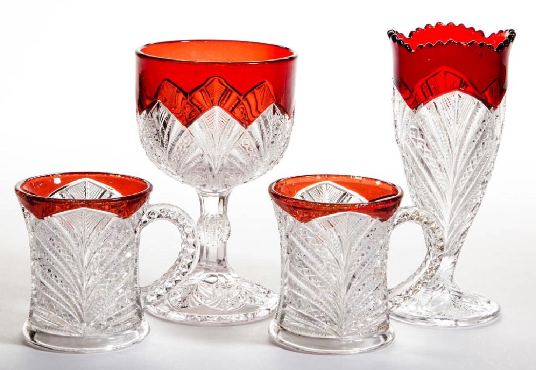 PALM LEAF FAN - RUBY-STAINED TABLE ARTICLES, LOT OF (1 of 1)