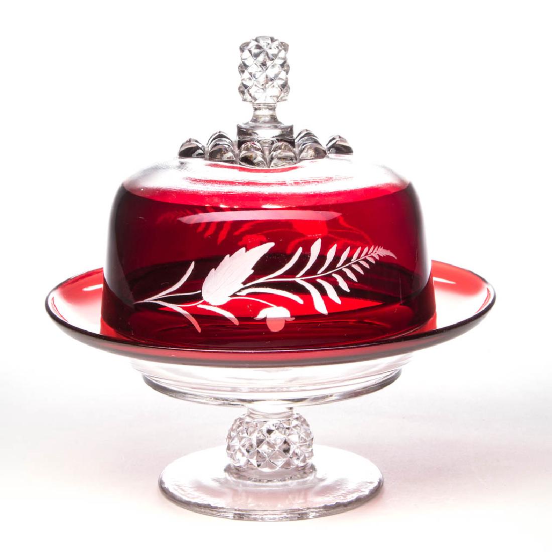 PAVONIA - RUBY-STAINED FOOTED BUTTER DISH (1 of 1)