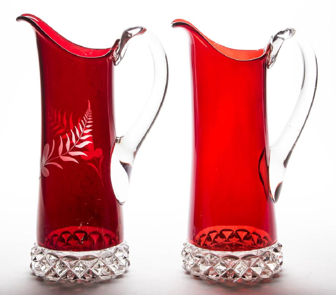 PAVONIA - RUBY-STAINED WATER PITCHERS, LOT OF TWO (1 of 1)