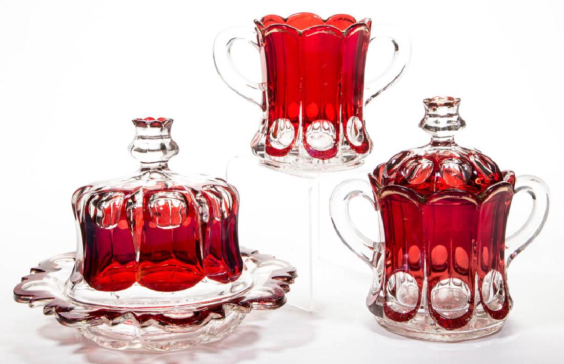 PLACID THUMBPRINT - RUBY-STAINED TABLE ARTICLES, LOT OF (1 of 1)