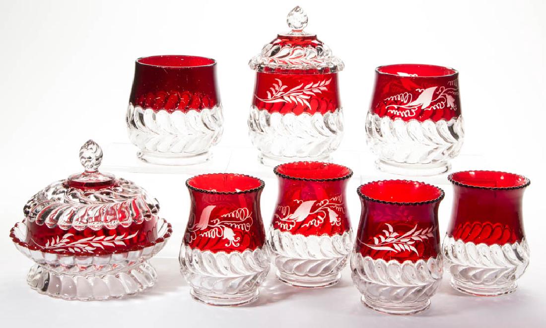 PLUME - RUBY-STAINED TABLE ARTICLES, LOT OF EIGHT (1 of 1)