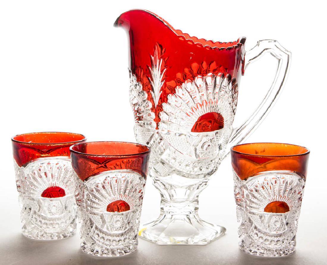 RISING SUN - RUBY-STAINED FOUR-PIECE WATER SET (1 of 1)