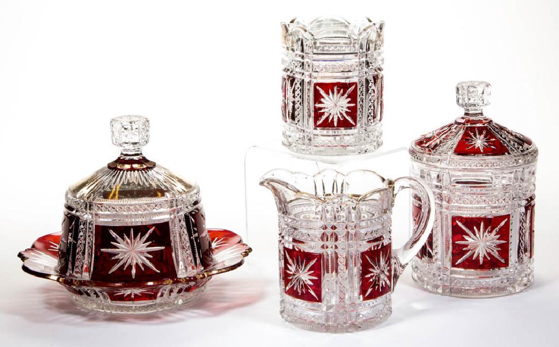 STAR-IN-SQUARE - RUBY-STAINED FOUR-PIECE TABLE SET (1 of 1)