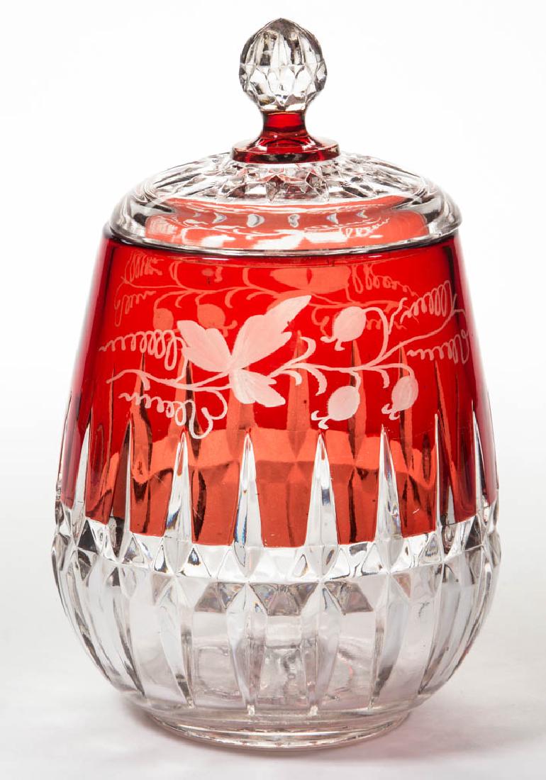 SUNK HONEYCOMB / CORONA - RUBY-STAINED CRACKER JAR (1 of 1)