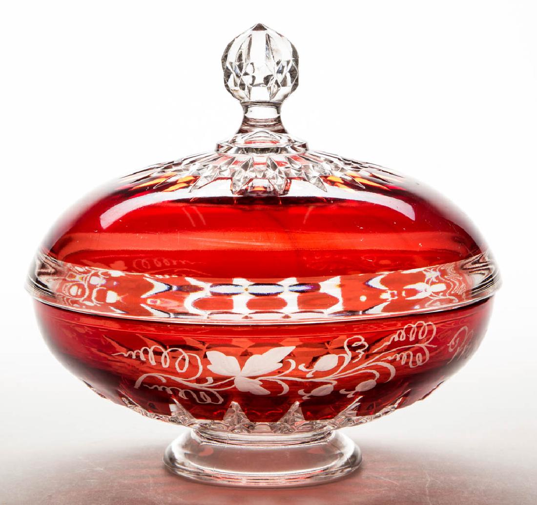 SUNK HONEYCOMB / CORONA - RUBY-STAINED COVERED COMPOTE (1 of 1)