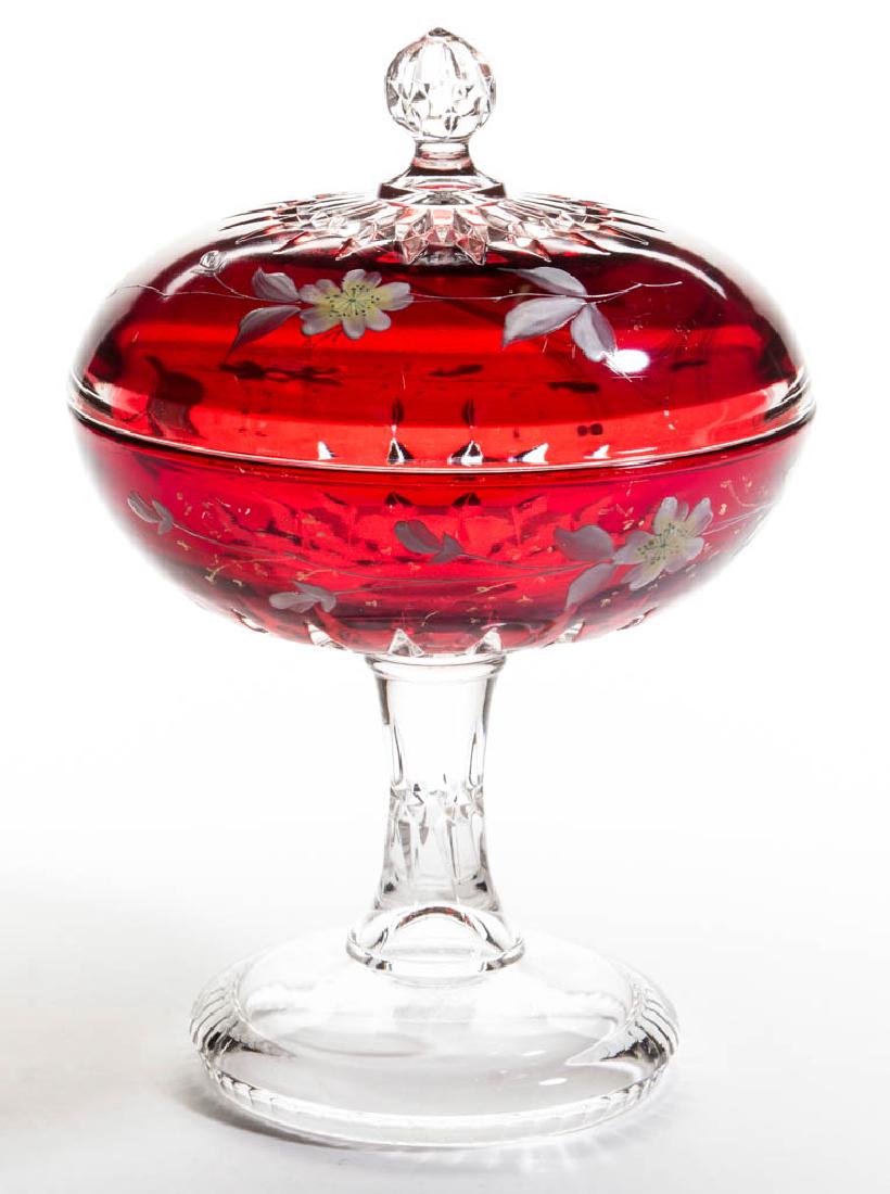 SUNK HONEYCOMB / CORONA - RUBY-STAINED COVERED COMPOTE (1 of 1)