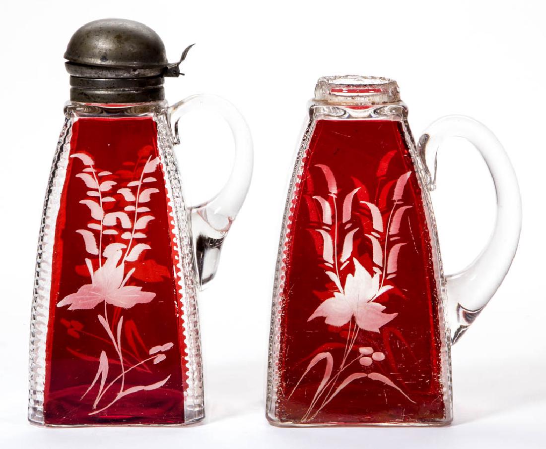 ZIPPERED CORNER - RUBY-STAINED SYRUP PITCHERS, LOT OF (1 of 1)