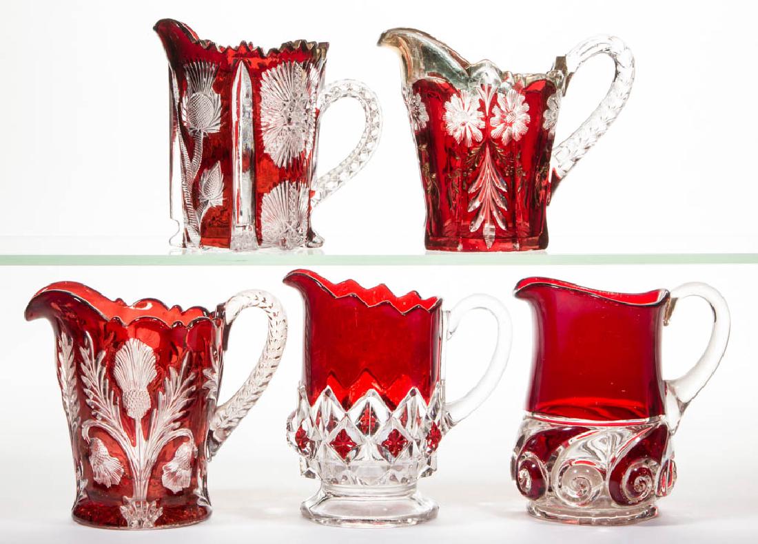 ASSORTED EAPG - RUBY-STAINED CREAMERS, LOT OF FIVE (1 of 1)