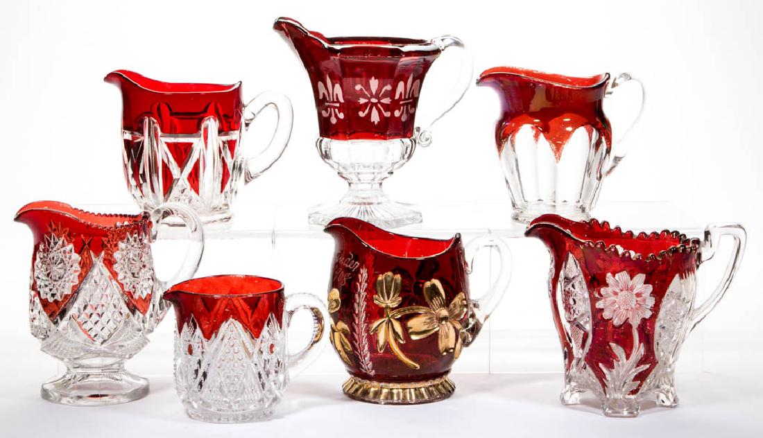 ASSORTED EAPG - RUBY-STAINED CREAMERS, LOT OF SEVEN (1 of 1)