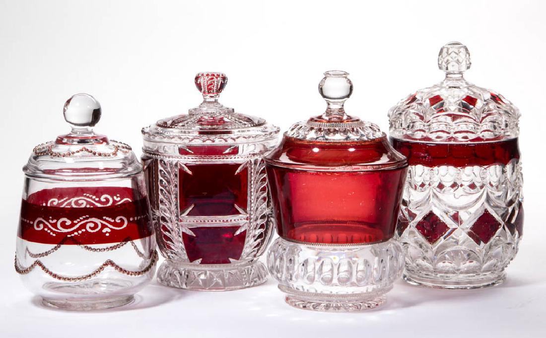 ASSORTED EAPG - RUBY-STAINED COVERED SUGAR BOWLS, LOT (1 of 1)