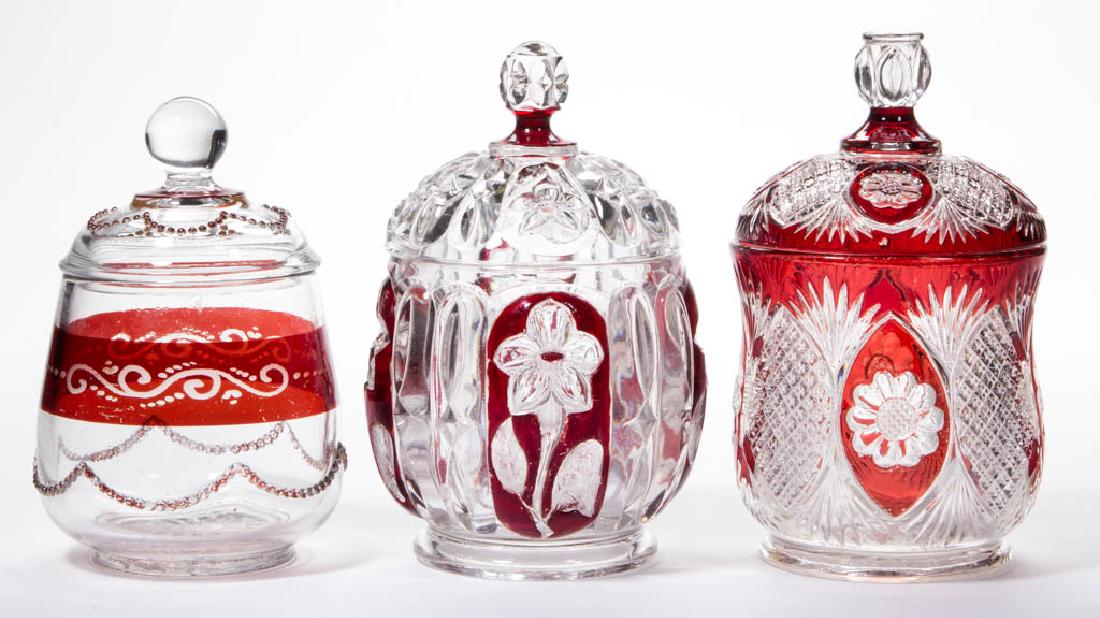 ASSORTED EAPG - RUBY-STAINED COVERED SUGAR BOWLS, LOT (1 of 1)