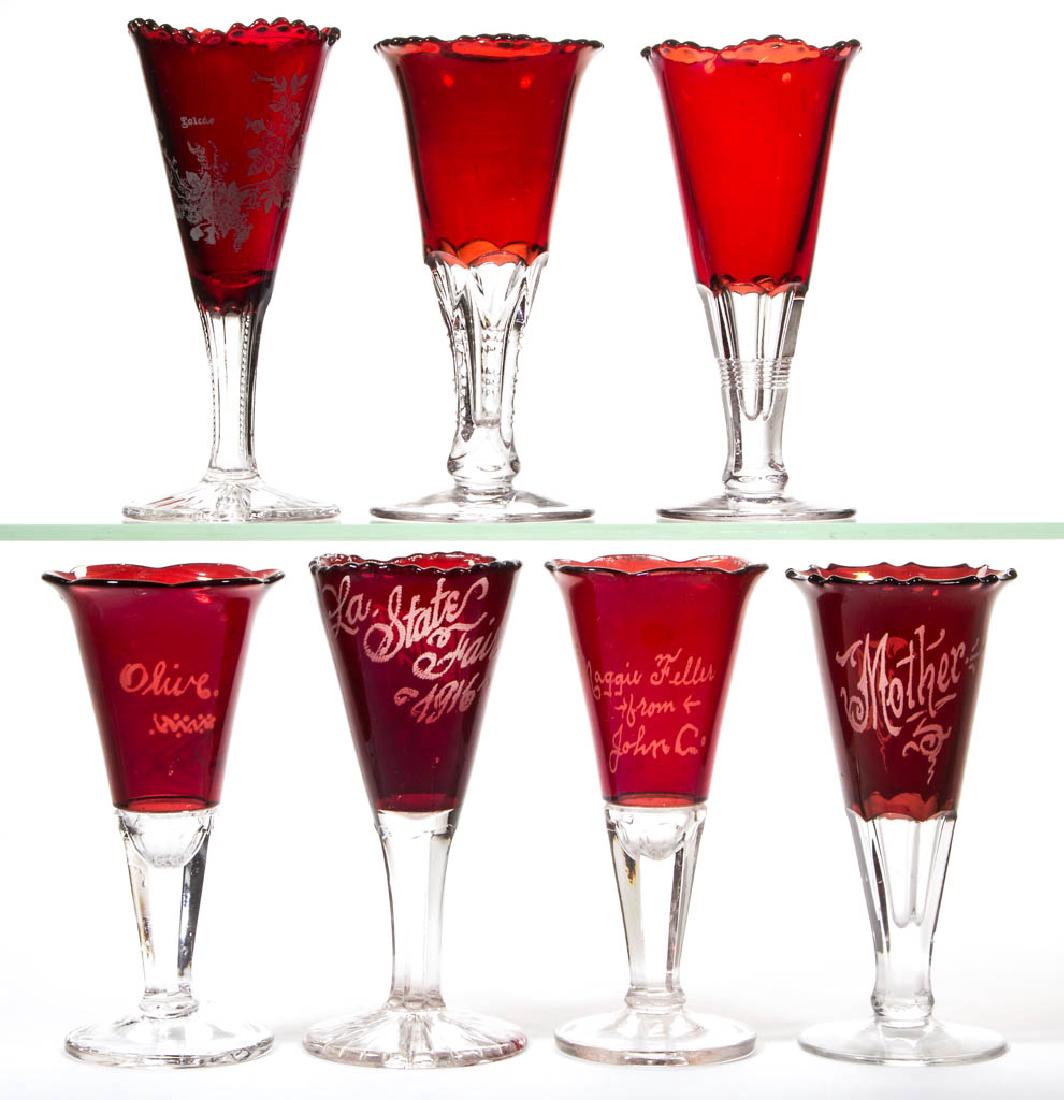 ASSORTED EAPG - RUBY-STAINED VASES, LOT OF SEVEN (1 of 1)