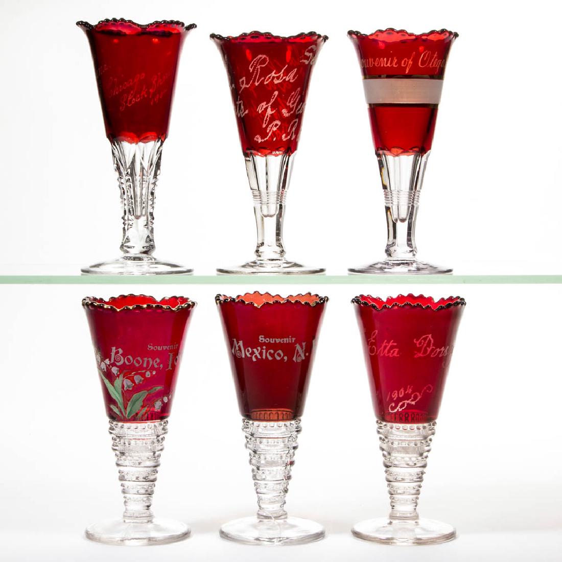 ASSORTED EAPG - RUBY-STAINED VASES, LOT OF SIX (1 of 1)