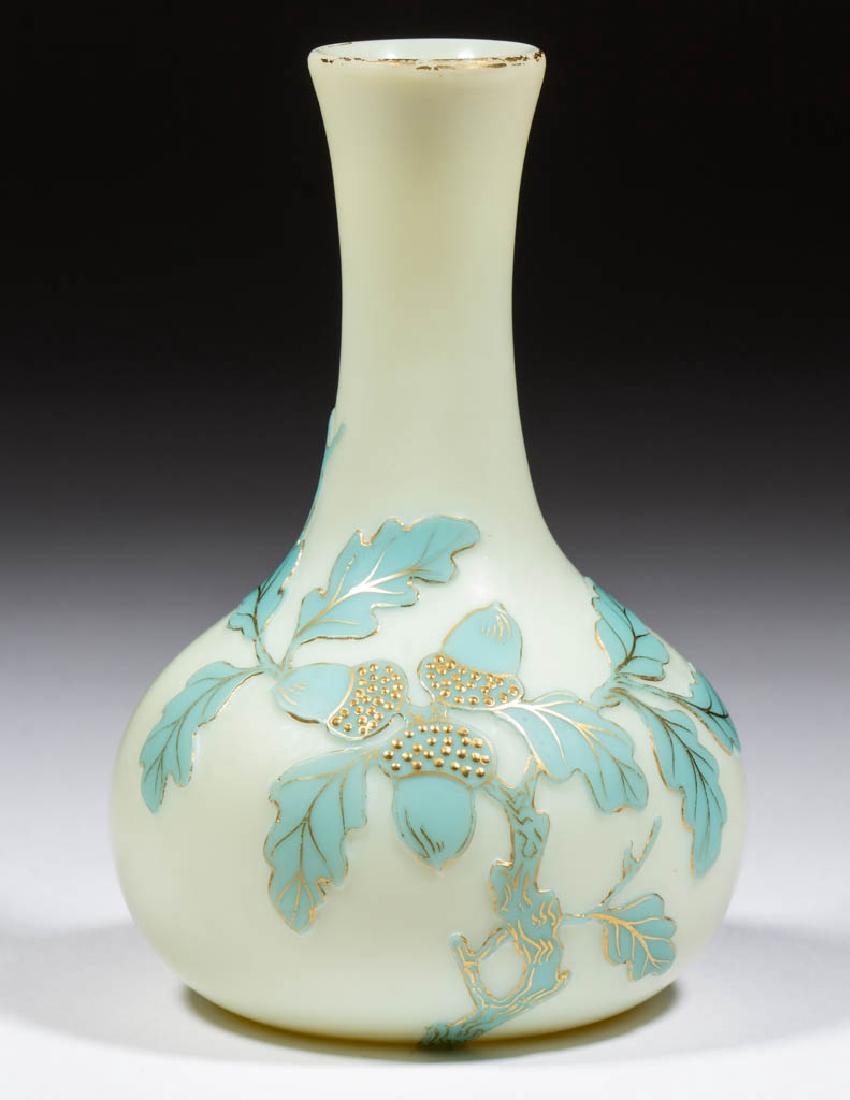 THOMAS WEBB CAMEO ART GLASS VASE: THOMAS WEBB CAMEO ART GLASS VASE, blue design with gilt tracing over a Dolce Relievo ground, bud form, signed, "THOMAS WEBB & SONS/GEM/CAMEO", factory-polished base and pontil mark. Thomas Webb & Sons