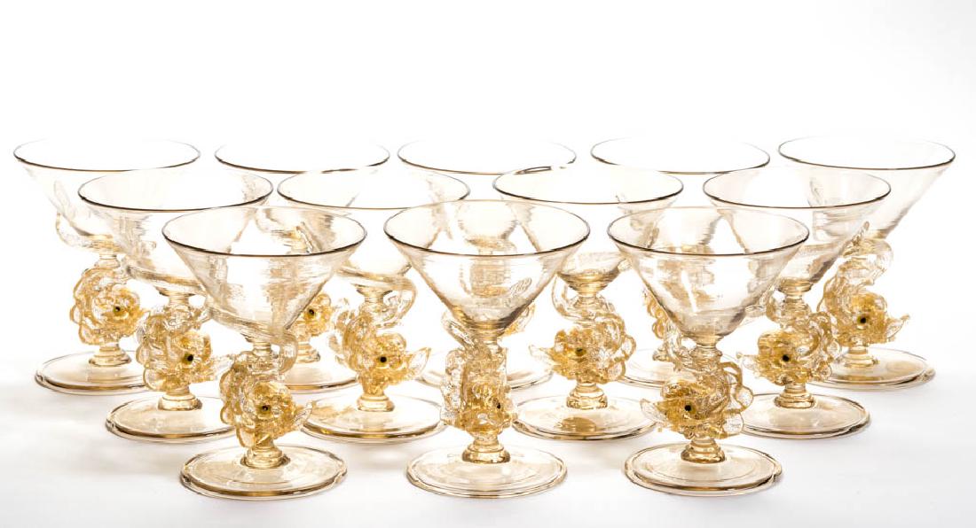 SALVIATI MURANO DOLPHIN-STEM WINES, LOT OF 12 (1 of 1)