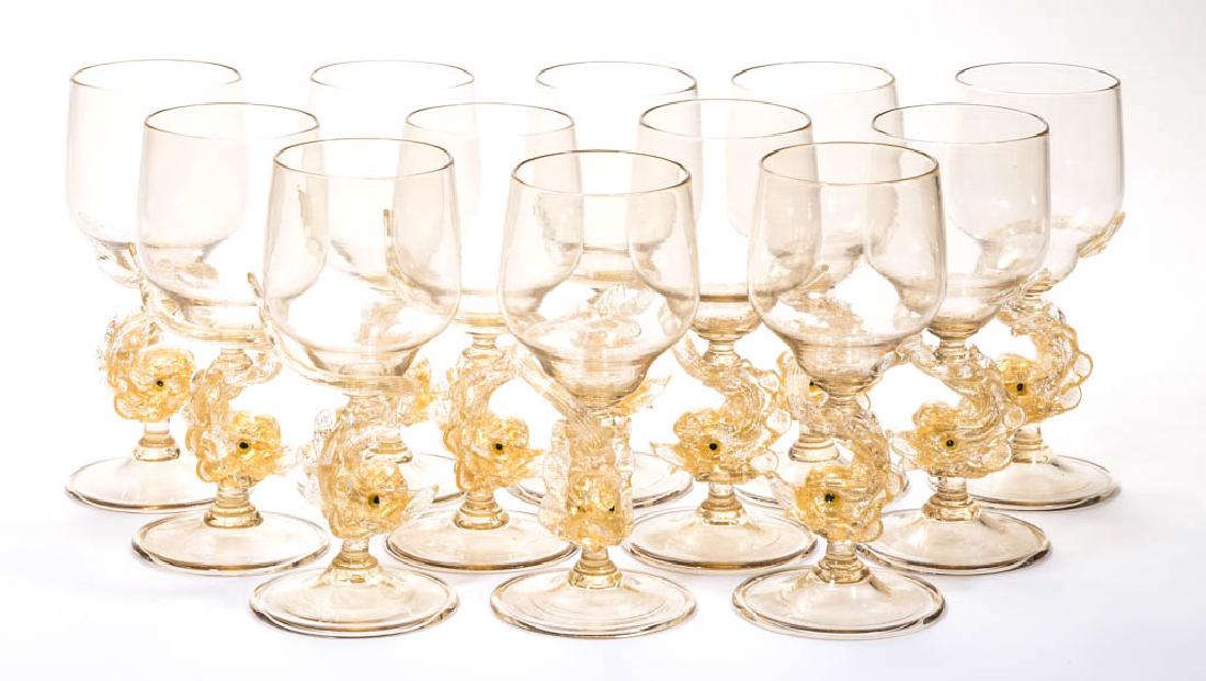 SALVIATI MURANO DOLPHIN-STEM GOBLETS, LOT OF 12 (1 of 1)