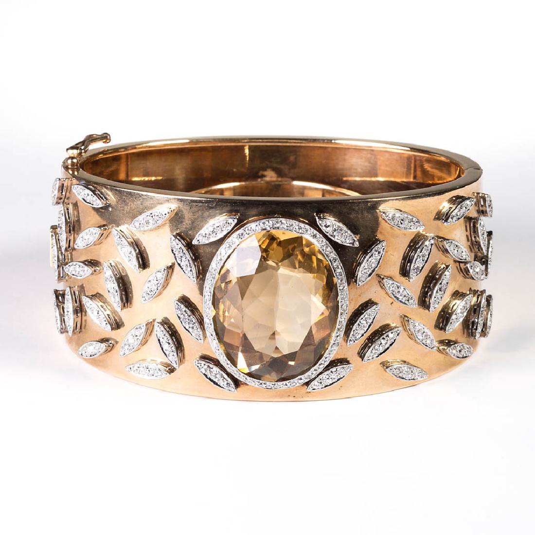 VINTAGE LADY'S 14K GOLD, CITRINE, AND DIAMOND CUFF (1 of 2)