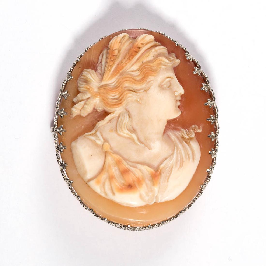 VINTAGE LADY'S 14K WHITE GOLD AND CARVED CAMEO BROOCH (1 of 1)