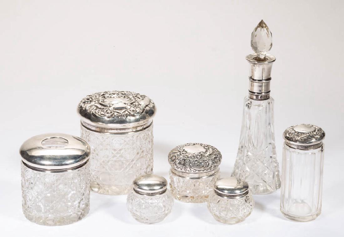 ENGLISH GLASS AND STERLING SILVER DRESSER JARS AND (1 of 1)