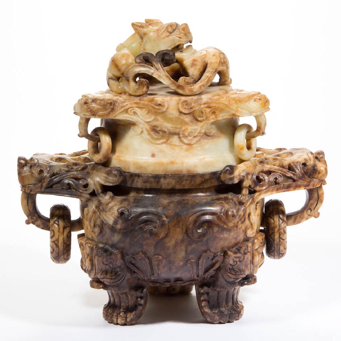 CHINESE-STYLE CARVED JADE / HARDSTONE COVERED URN (1 of 8)