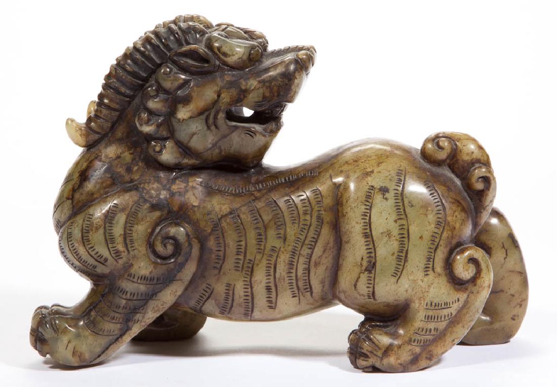 CHINESE-STYLE CARVED JADE / HARDSTONE GUARDIAN LION / (1 of 6)