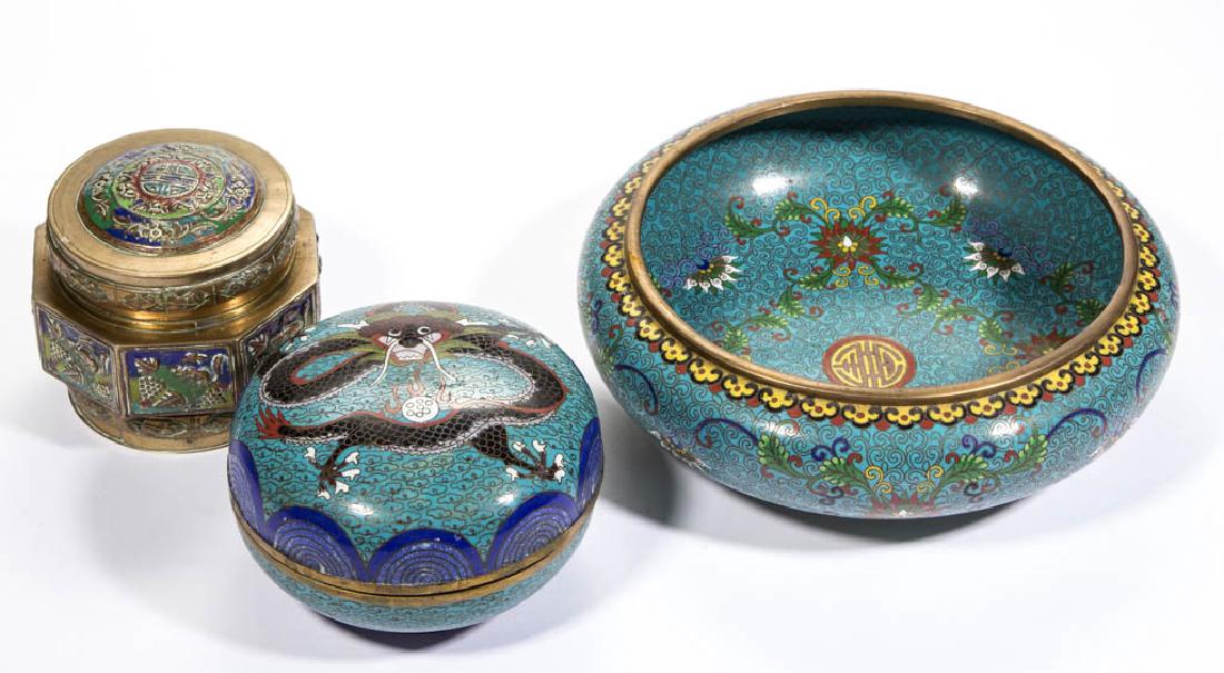 CHINESE CLOISONNE / ENAMEL ARTICLES, LOT OF THREE (1 of 9)
