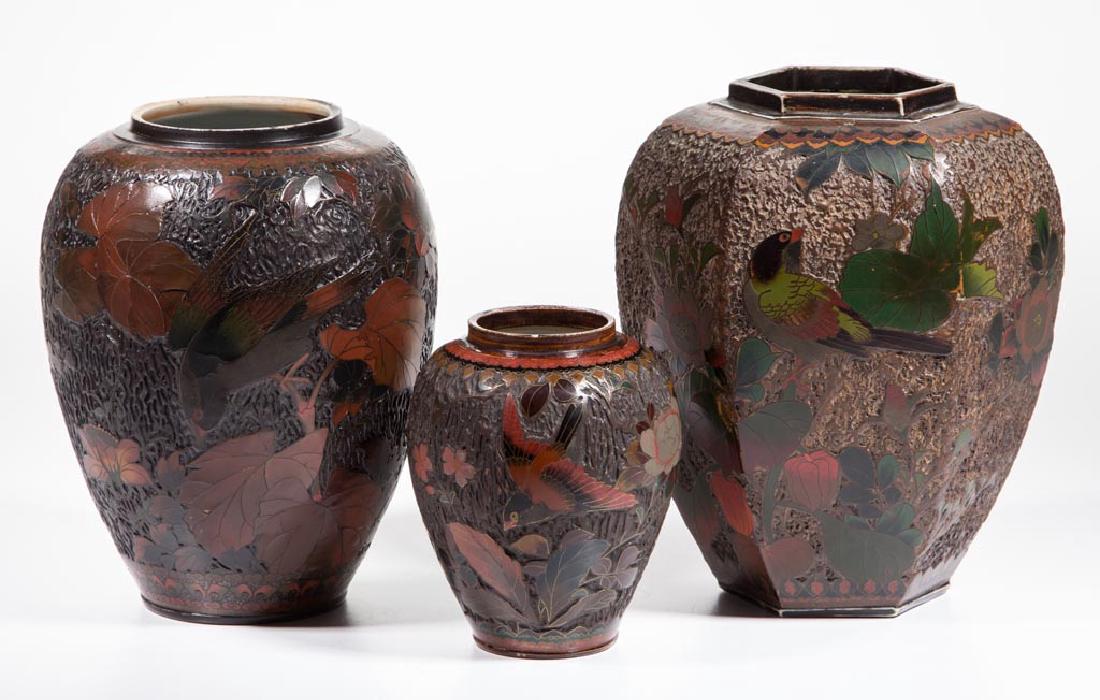 ASIAN ENAMEL PORCELAIN VASES, LOT OF THREE (1 of 2)