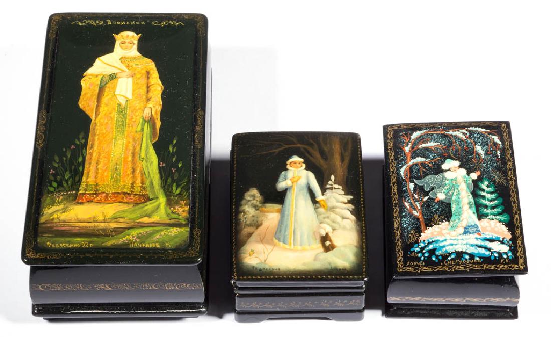 RUSSIAN FEDOSKINO LACQUER BOXES, LOT OF THREE (1 of 1)